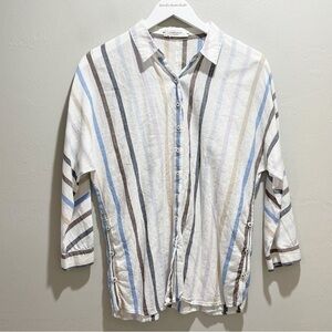 GERRY WEBER EDITION Women’s White Multi Stripe Side Button Lagenlook Shirt Med